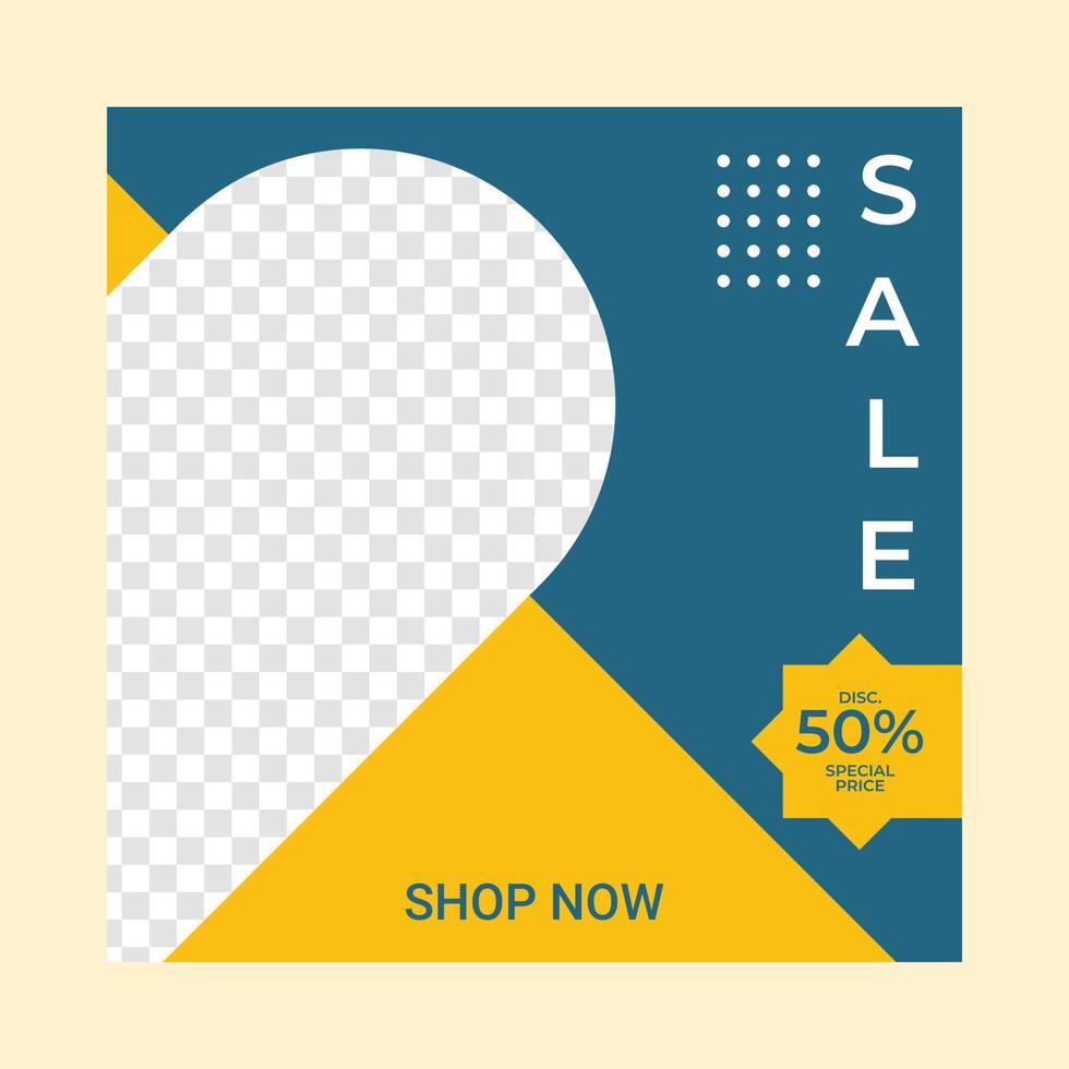 Social Media Promotion and Shopping Discount Template With Square Shape, Business Promotion Background, Social Media Post Banner Design in Cool Yellow and Blue, Template Vector Illustration