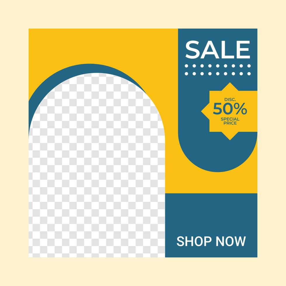 Social Media Promotion and Shopping Discount Template With Square Shape, Business Promotion Background, Social Media Post Banner Design in Cool Yellow and Blue, Template Vector Illustration