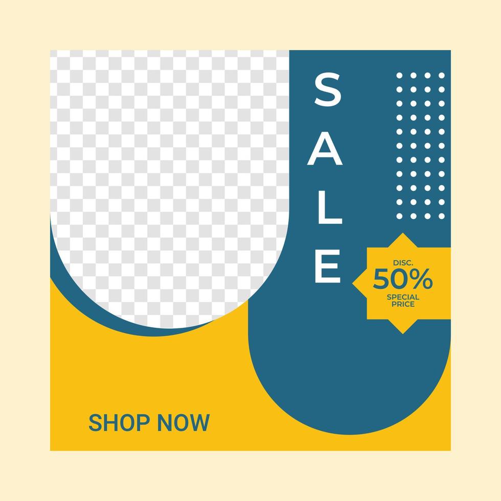 Social Media Promotion and Shopping Discount Template With Square Shape, Business Promotion Background, Social Media Post Banner Design in Cool Yellow and Blue, Template Vector Illustration
