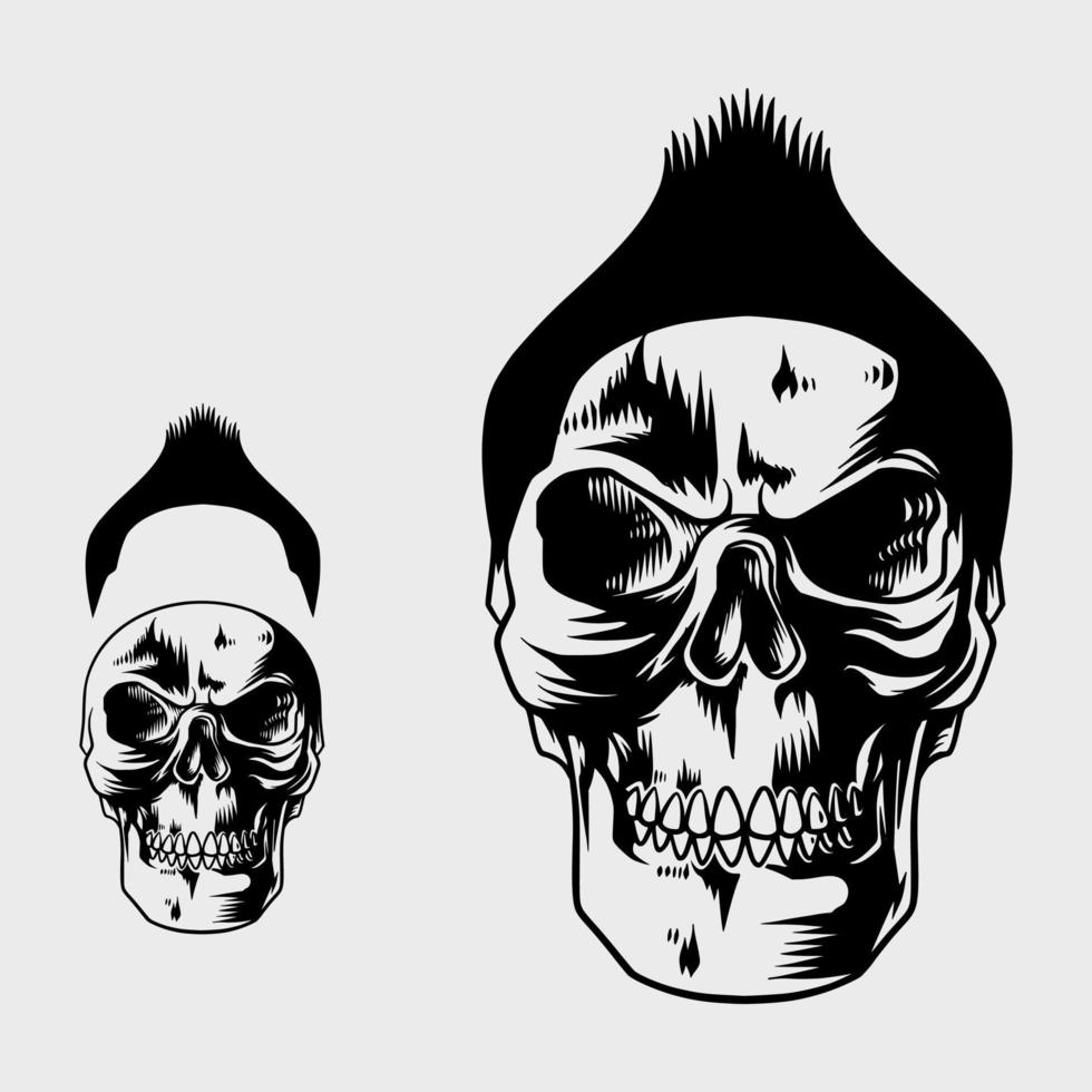 hand drawn skull with cute and cute hair vector