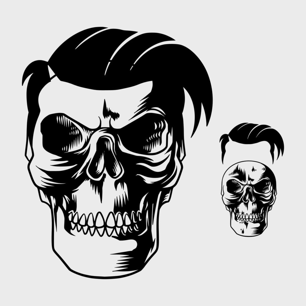 skull hand drawing with sideways hair vector