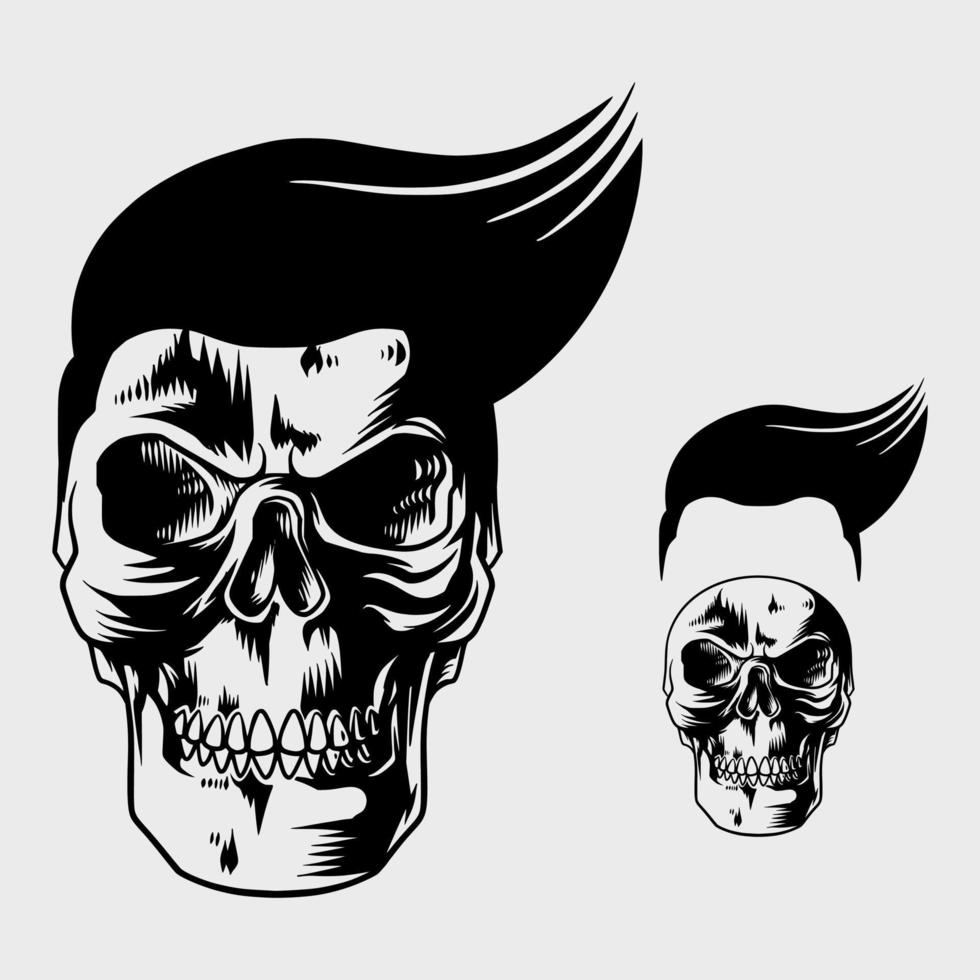 cráneo dibujado a mano detalles en blanco y negro vector