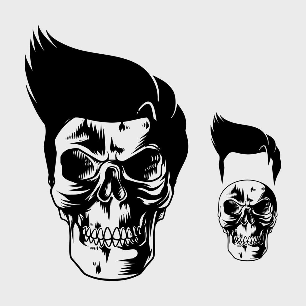 picture of a skull with handsome man's hair vector