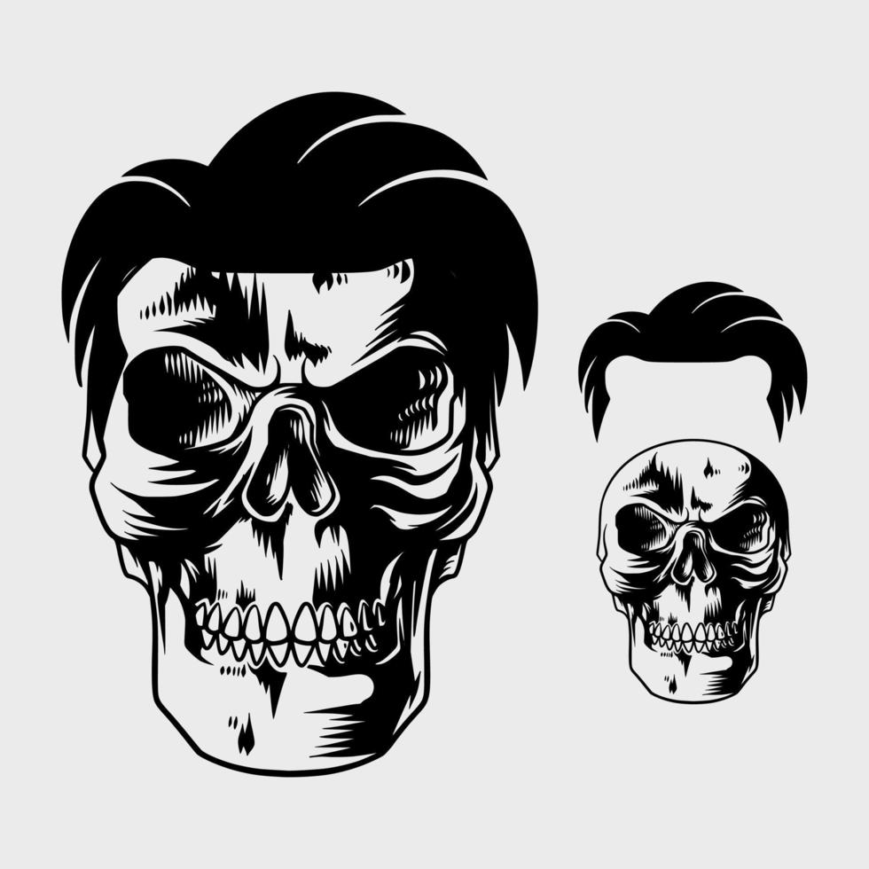 hand drawn skull details with cool hair vector
