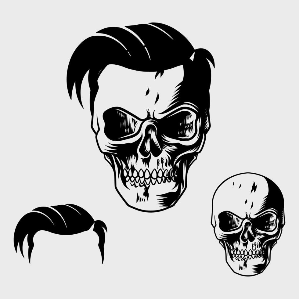 hand drawn skull with sideways cool hairstyle vector