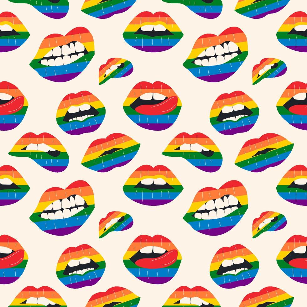 Seamless pattern with lips Lgbt pride sign in vector format. Rainbow lips. Kiss illustration.