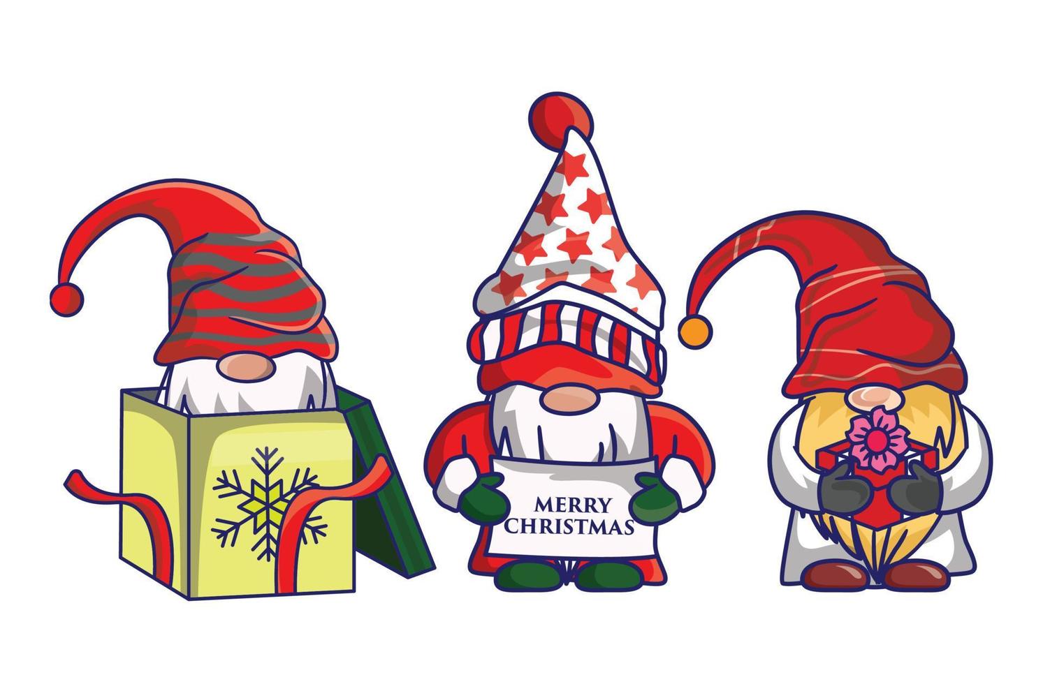 Bundle Of Merry Christmas Cute Gnomes Santa Claus Costume Cartoon Illustration Banner Design. vector