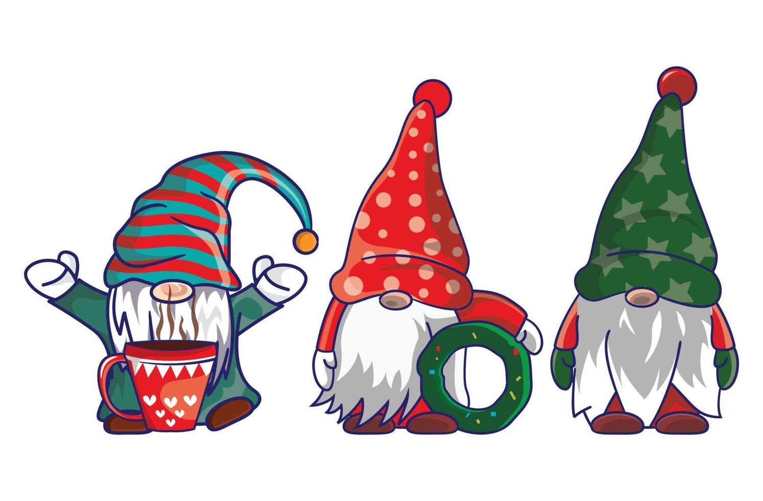 paquete de feliz navidad gnomos lindos disfraz de santa claus diseño de banner de ilustración de dibujos animados. vector