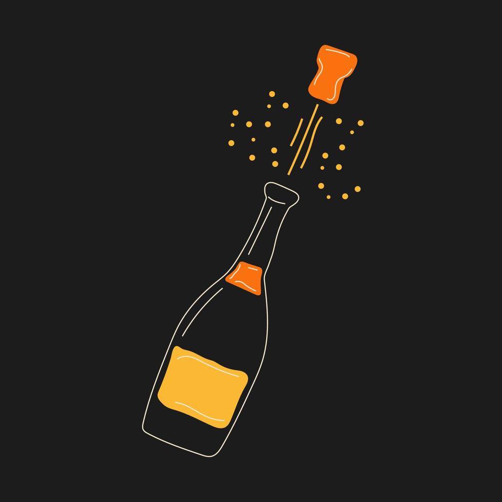 Botella de champagne. vector en estilo de dibujos animados. todos los elementos están aislados