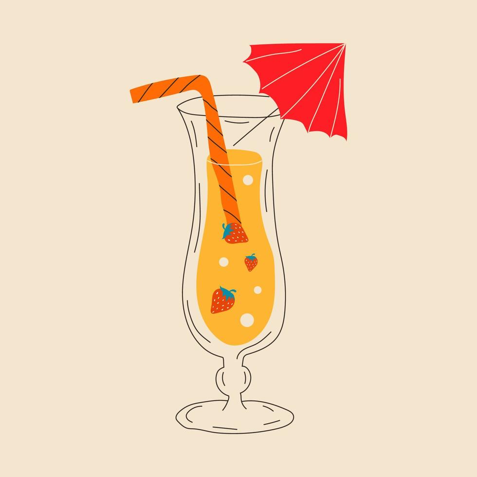 Cocktail alcoholic with strawberries. All elements are isolated vector