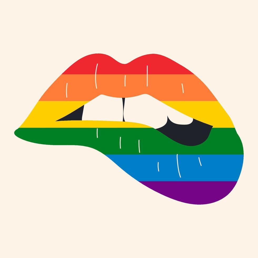 Lgbt pride sign in vector format. Rainbow lips. Kiss illustration.