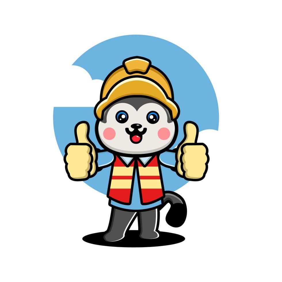 lindo, husky, trabajador de la construcción, caricatura vector