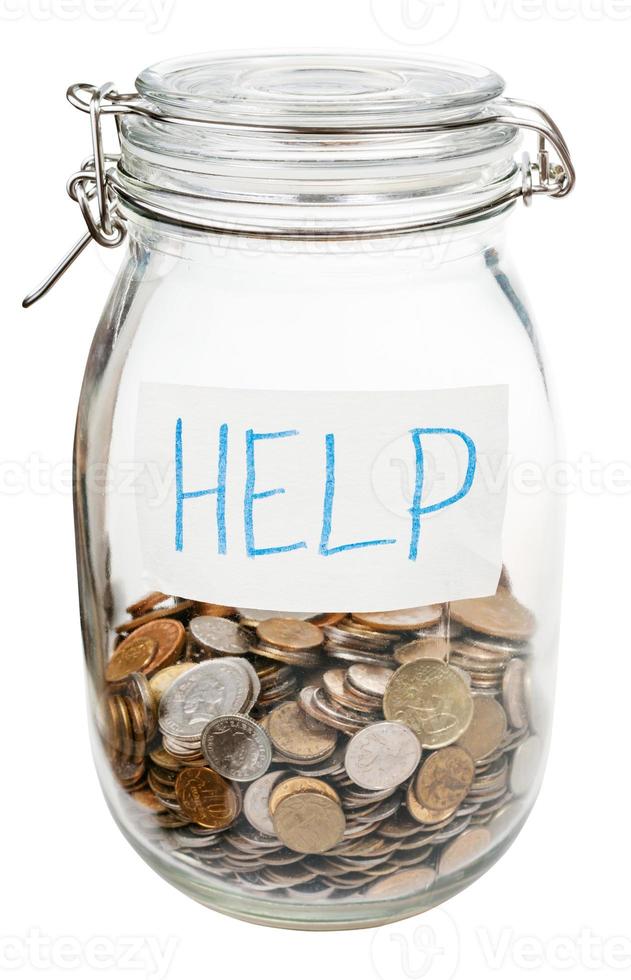 saved coins for rainy day in closed glass jar photo