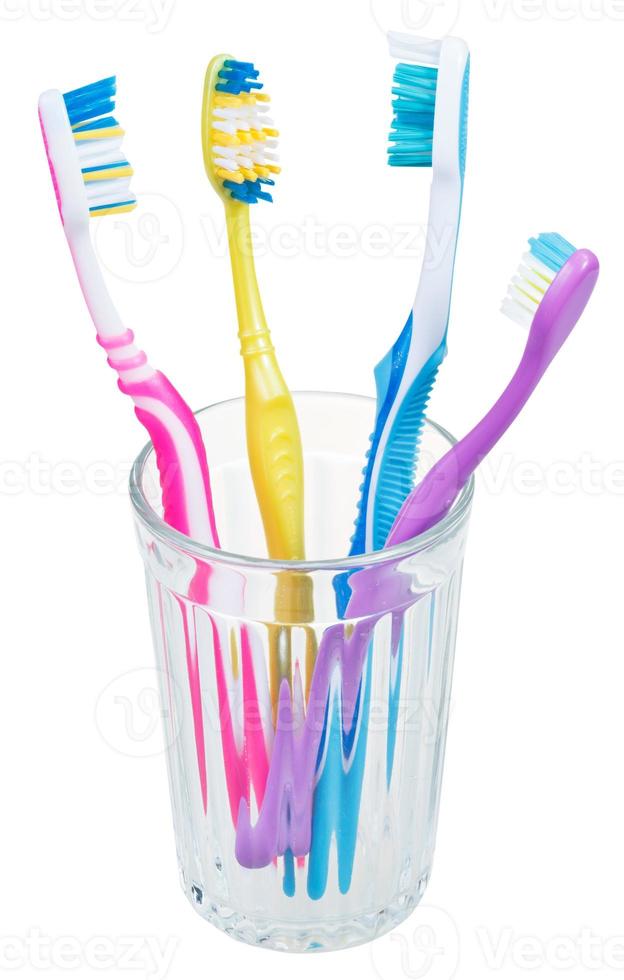 four tooth brushes in glass photo