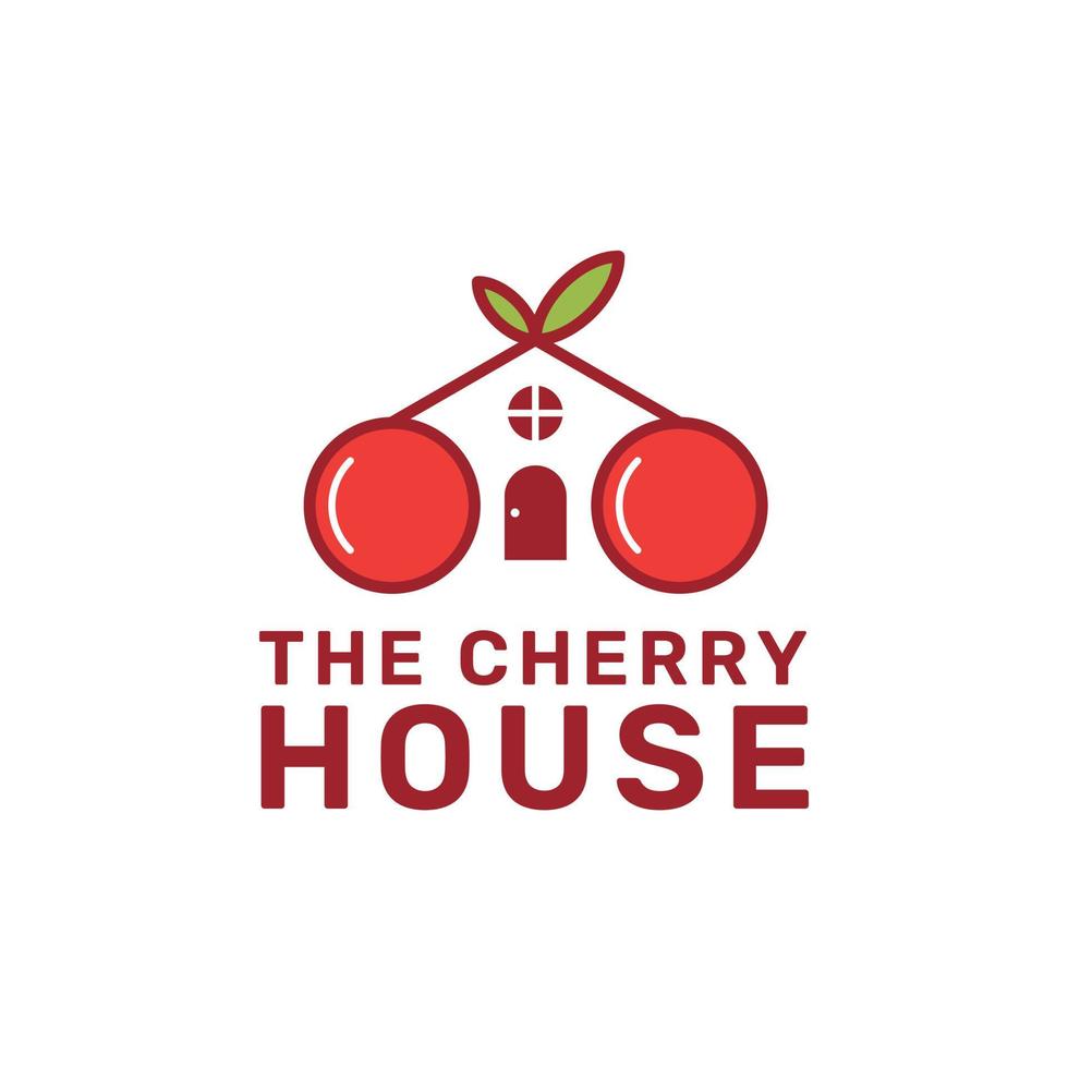Vector design of two red cherry symbol logo templates with window and door icons. Simple cherry house logo illustration. Good for housing logos, lodging, foundations, orphanages, or child tutoring.