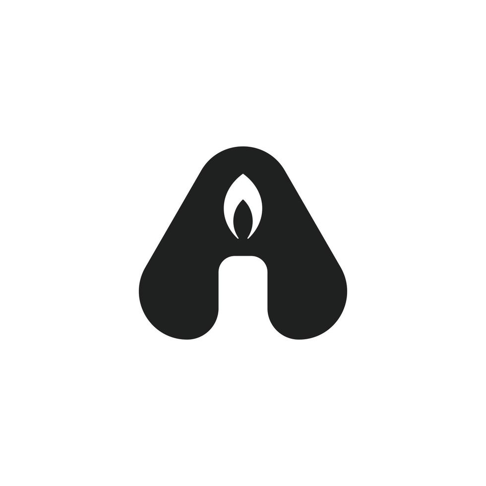 Logo letter A or triangle with a burning candle. Combination of alphabet letter design vector icons with objects. Creative ideas for simple logo illustrations.