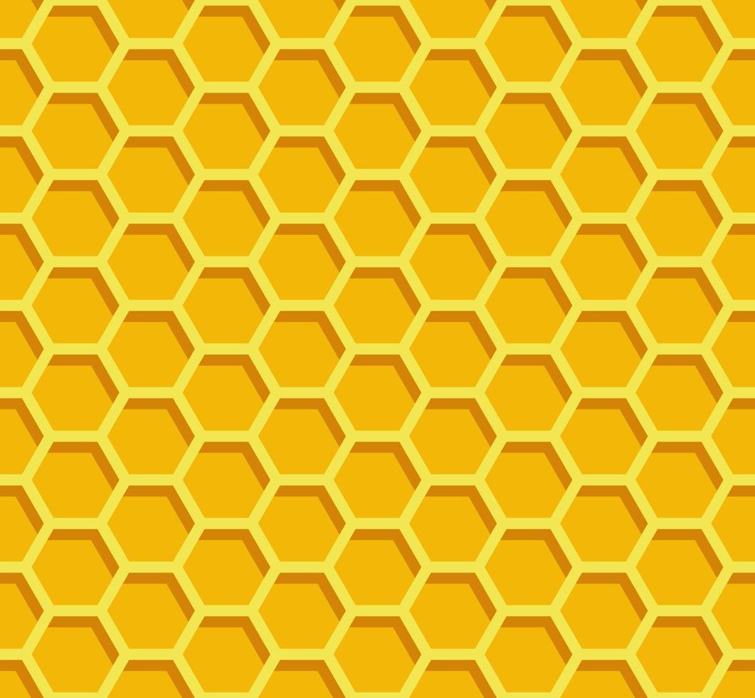 fondo de panal. colmena de patrones sin fisuras. ilustración vectorial del símbolo de textura geométrica plana. hexágono, trama hexagonal, signo o icono de celda de mosaico. colmena de abejas de miel, amarillo anaranjado dorado. vector