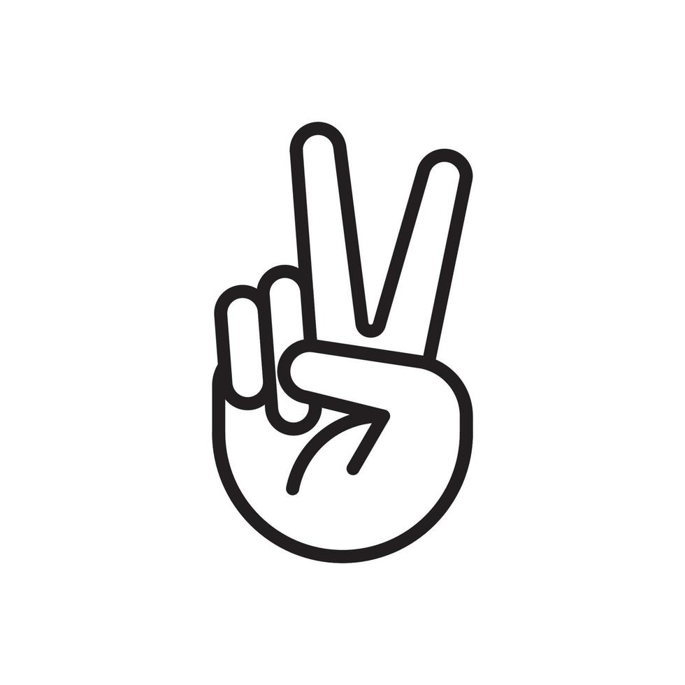 gesto de mano v signo de victoria o arte de línea de paz. icono vectorial para aplicaciones y sitios web. los dedos índice y anular señalan el número 2, símbolo de ilustración dos. Aislado en un fondo blanco. vector