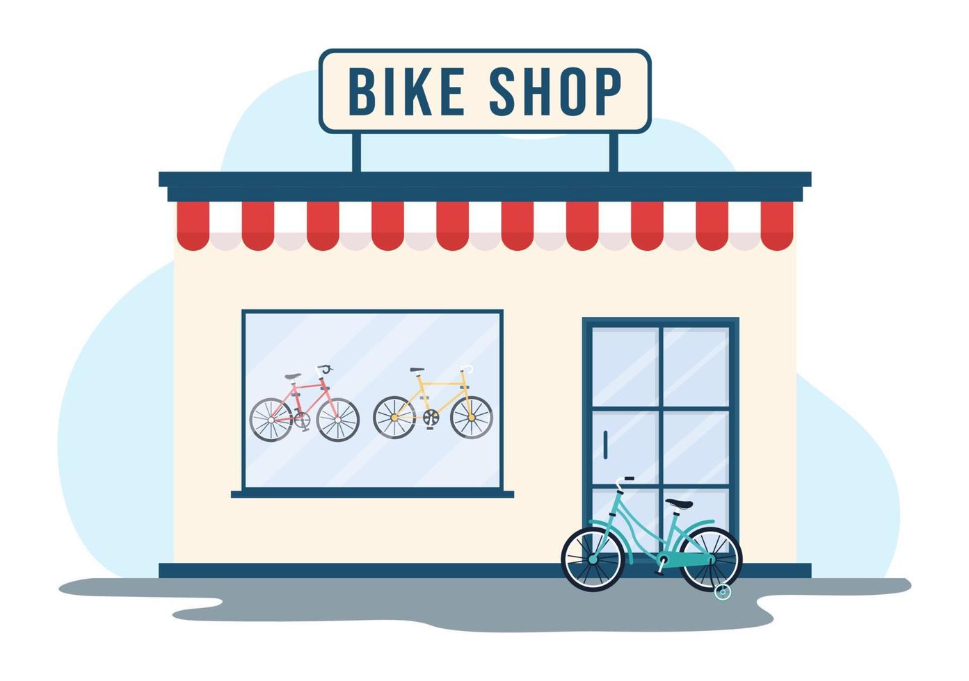 tienda de bicicletas con compradores que eligen ciclos, accesorios o equipos de engranajes para montar en una plantilla dibujada a mano ilustración plana de dibujos animados vector