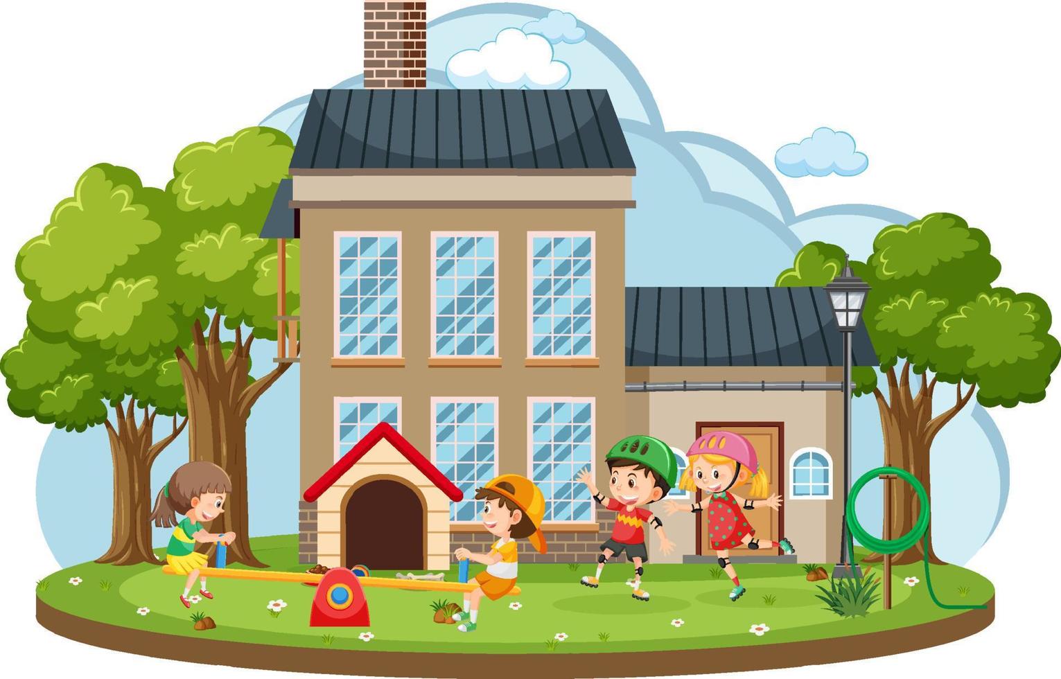 Children outdoor playground scene isolated vector
