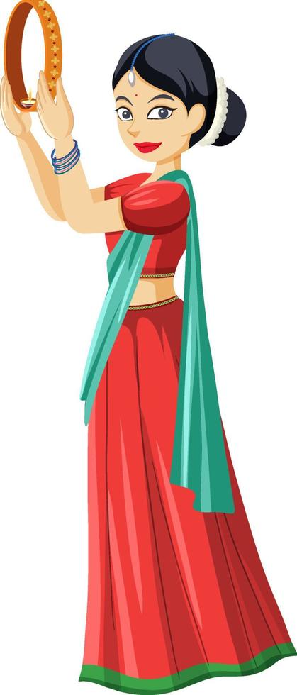 Indian woman in traditional clothing in Karva chauth festival theme vector