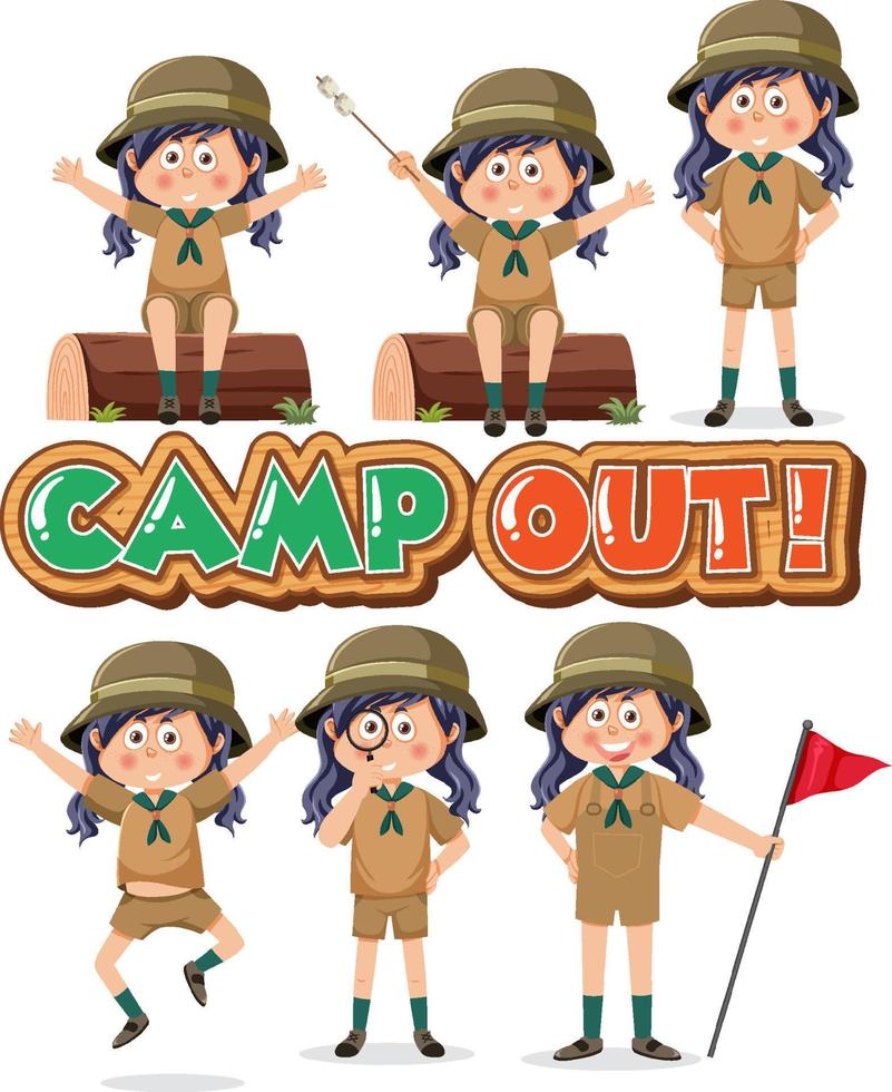 Children camping out cartoon character set vector