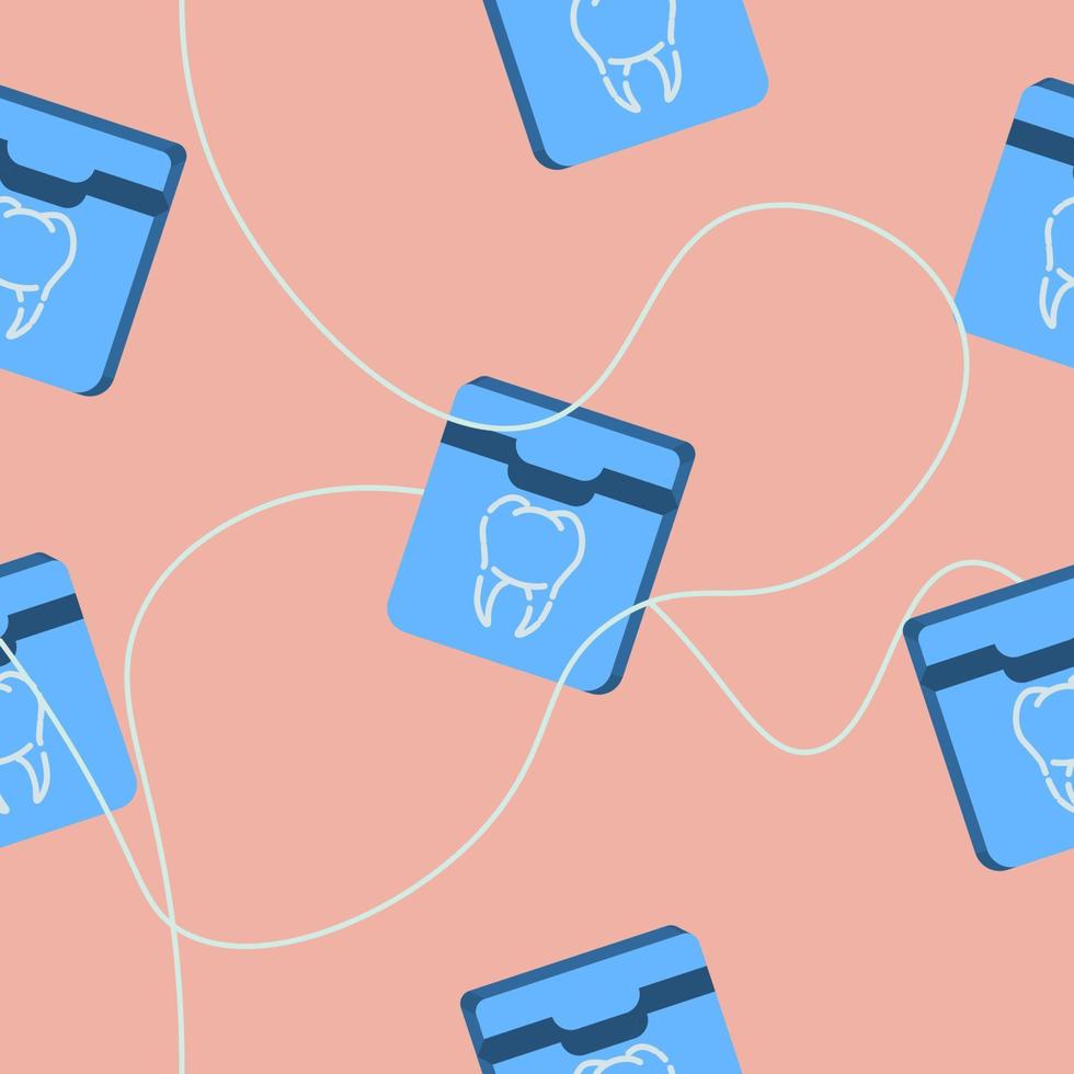 Dental floss Pattern in realistic style. Dental cleaning equipment. Colorful vector illustration isolated on background.