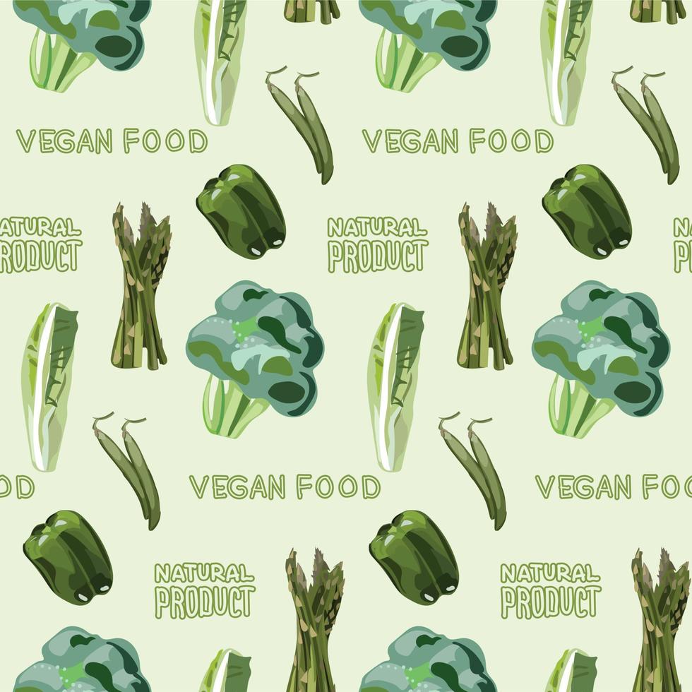 patrones sin fisuras de alimentos orgánicos. vegetales vectoriales sobre un fondo verde. comida vegana. vector