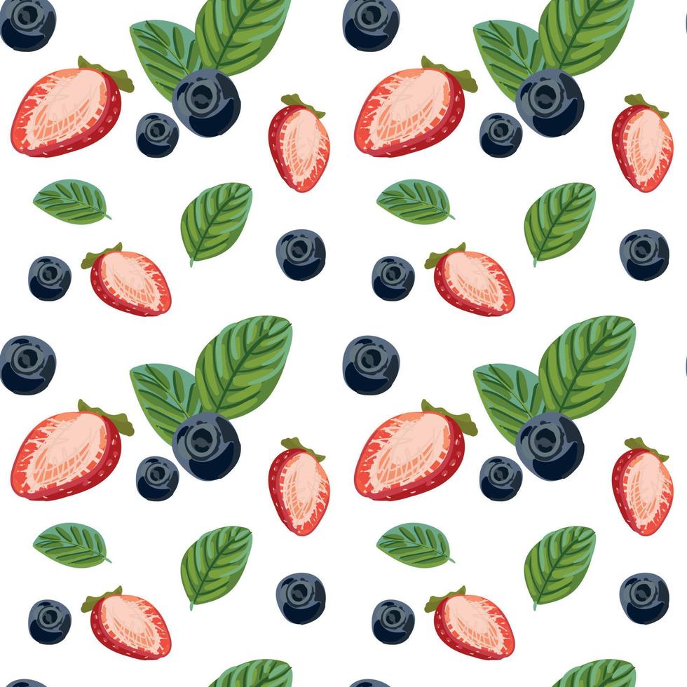 Berries with mint seamless pattern. vector