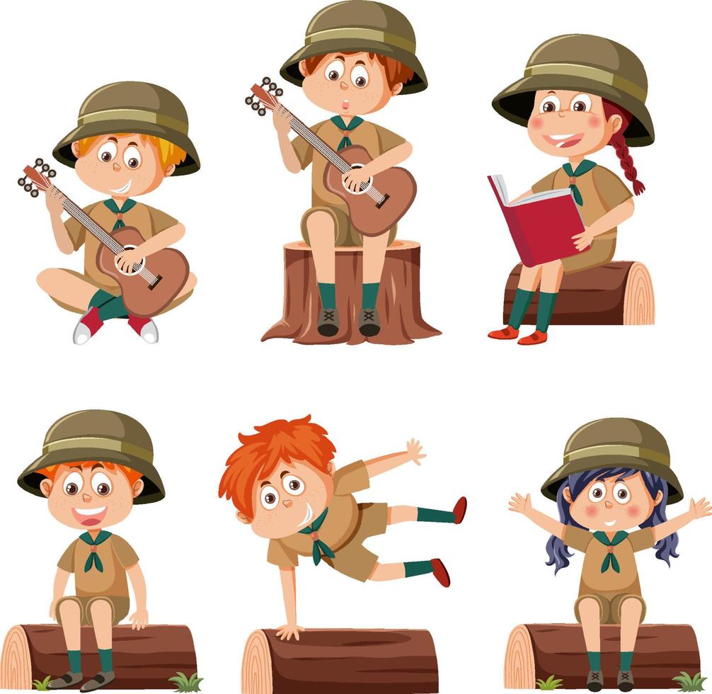 Children in camping outfit vector