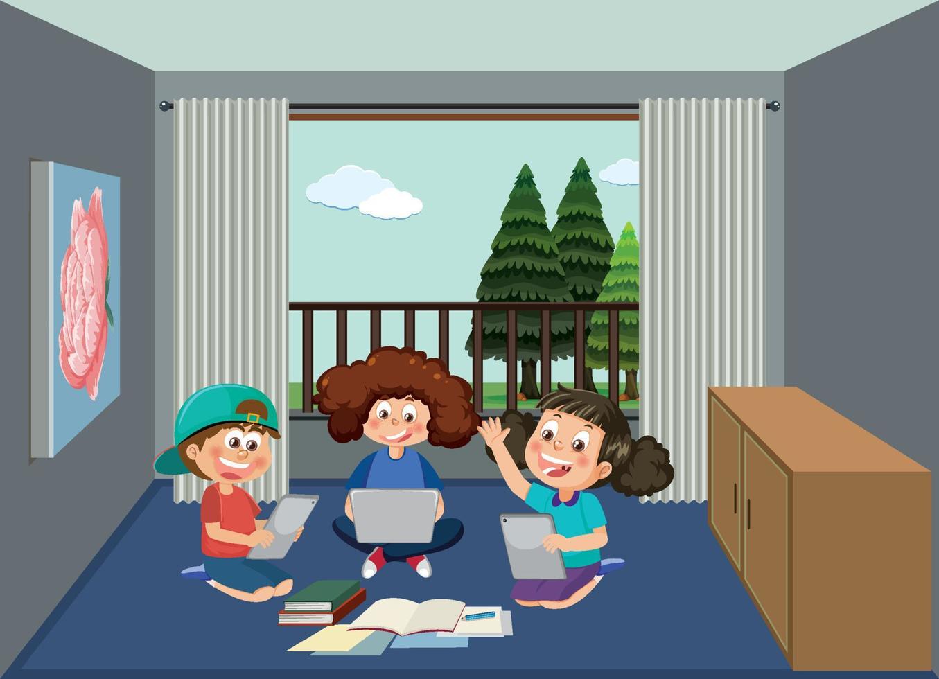 Kids learning online at home vector