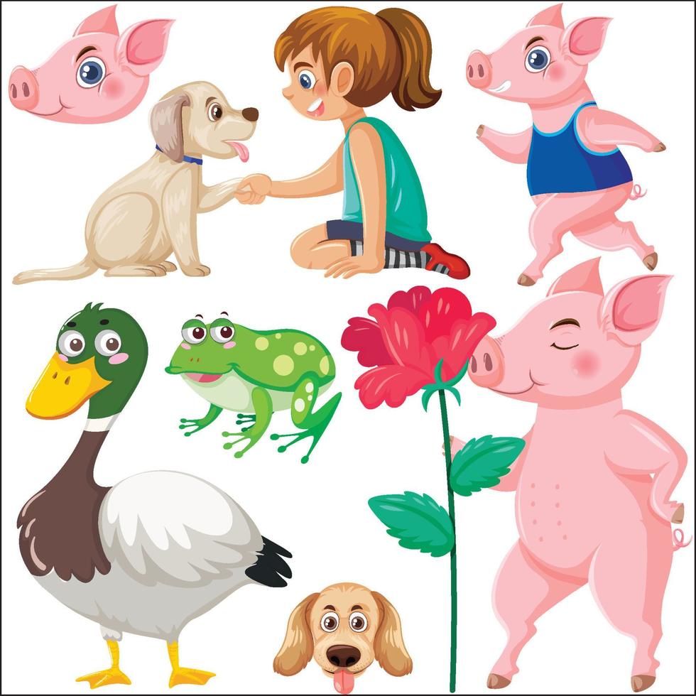 conjunto de varios animales salvajes en estilo de dibujos animados vector