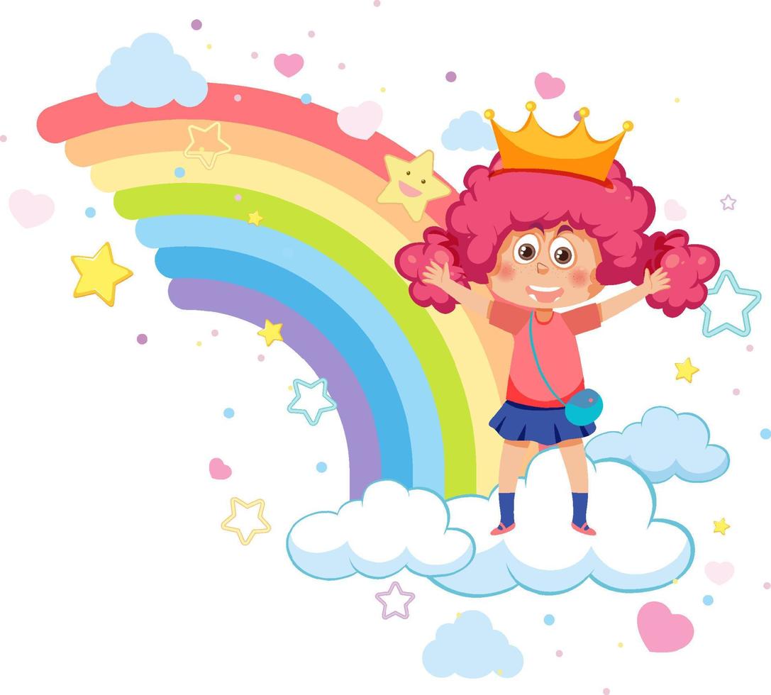 Happy kids on rainbow vector