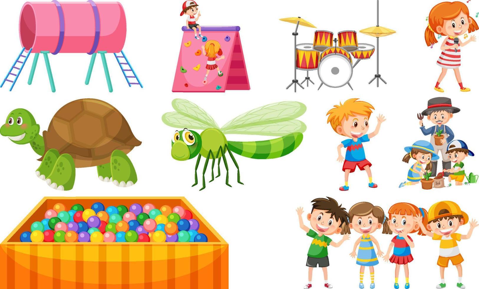 Set of cute kids and objects vector