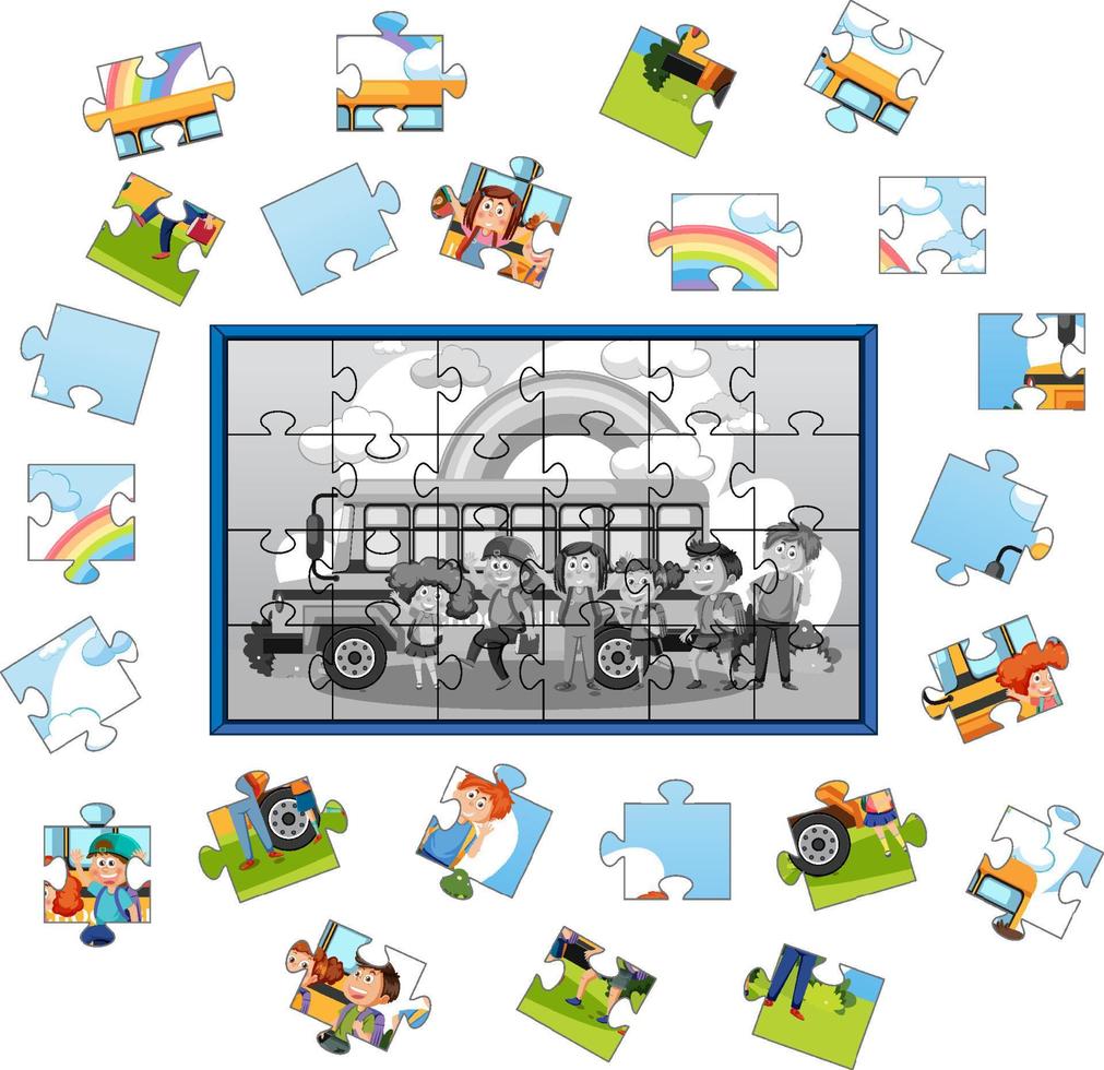 School kids photo jigsaw puzzle game vector