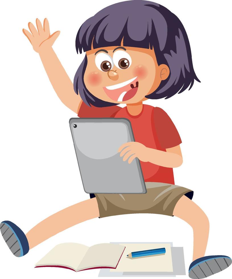 A girl using tablet vector