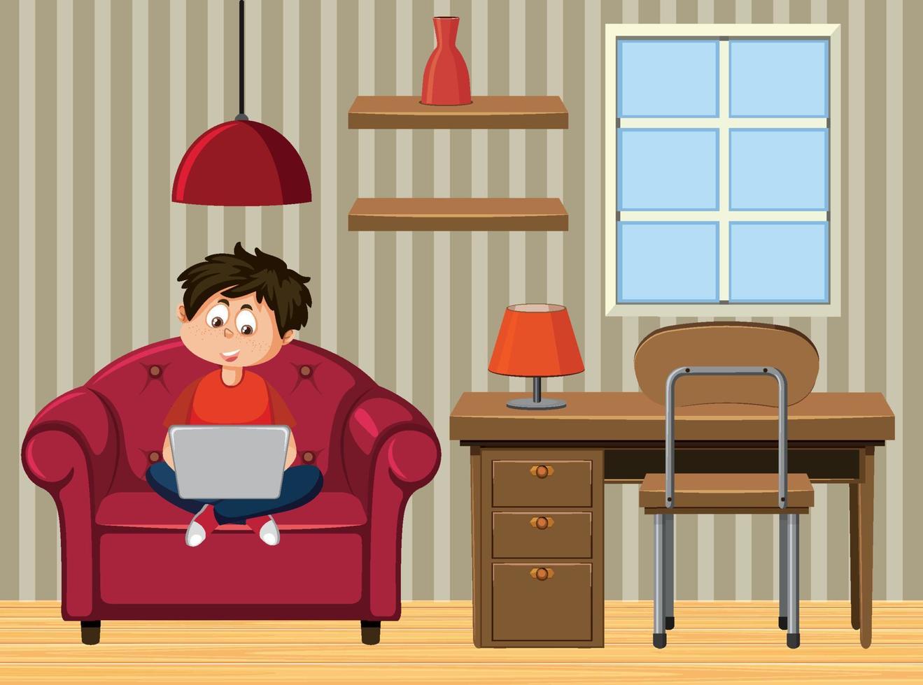 Kids learning online at home vector