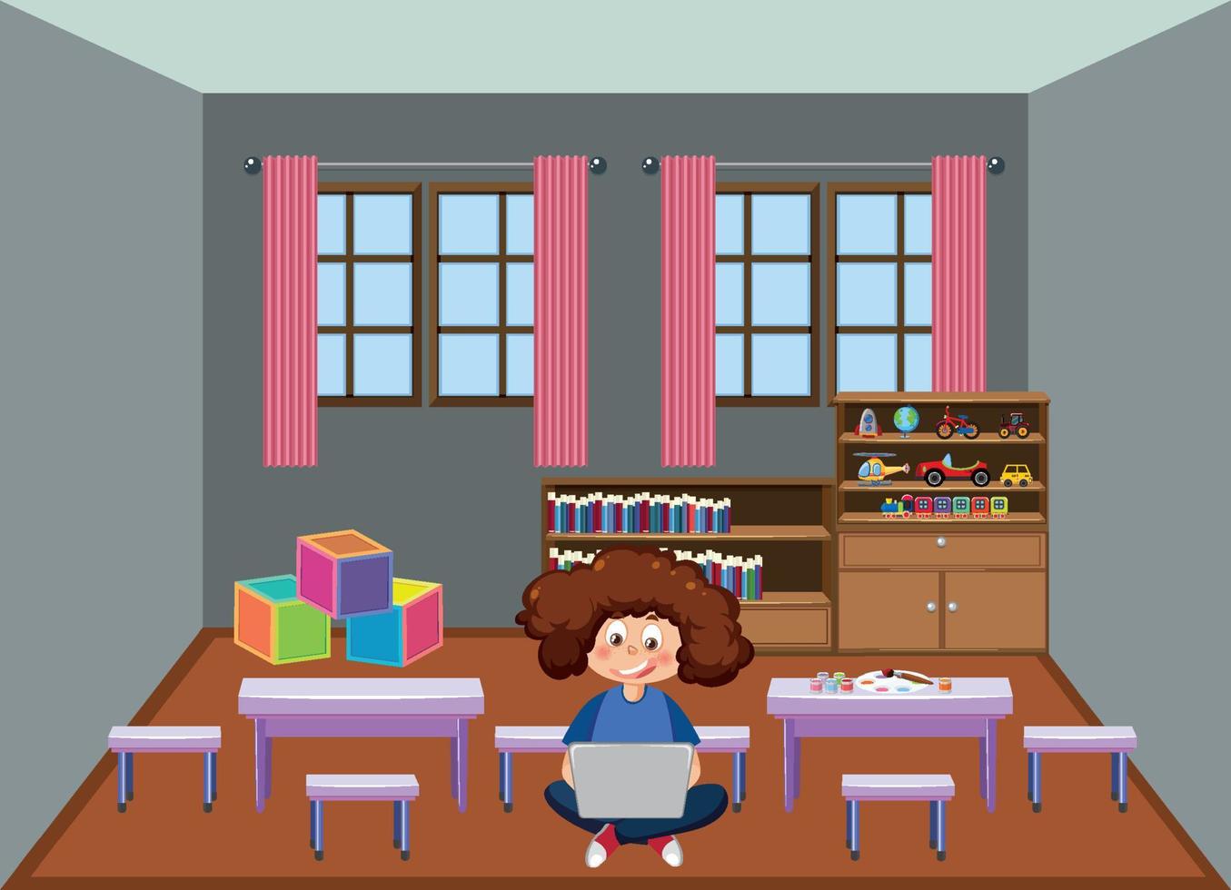 Kids learning online at home vector