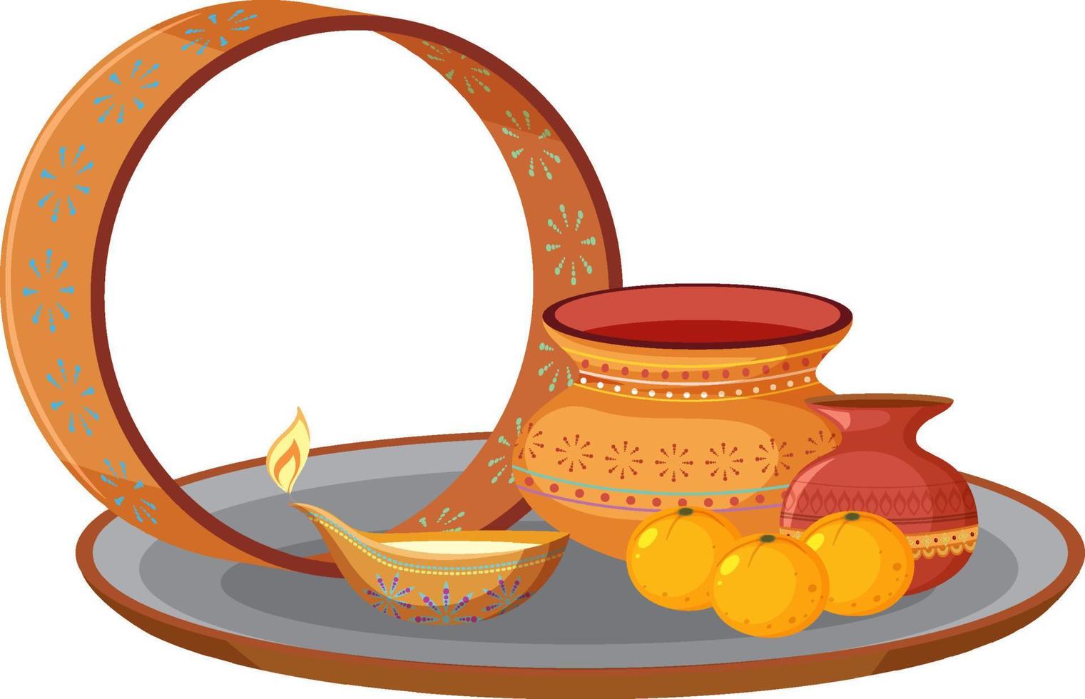 Karva Chauth Indian festival objects vector