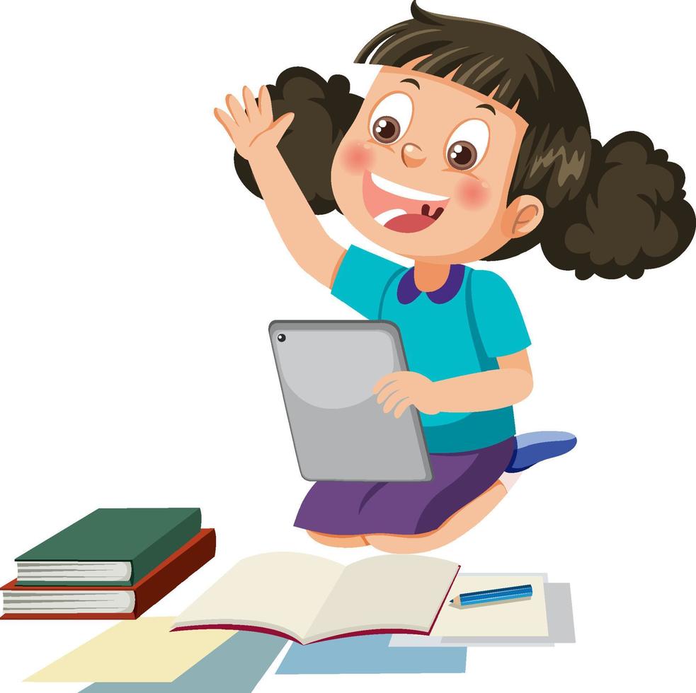 A girl using tablet for learning online vector