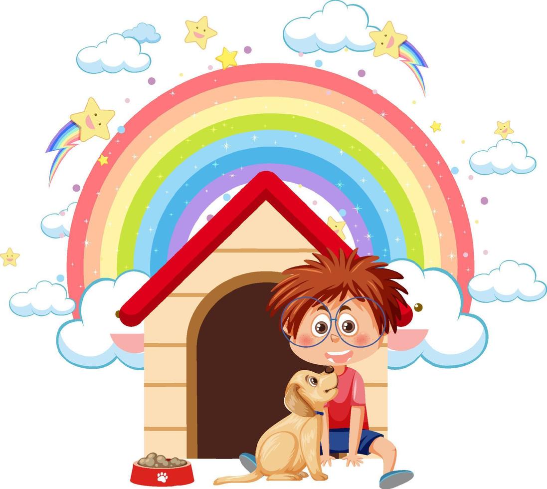 Cute boy with his dog vector