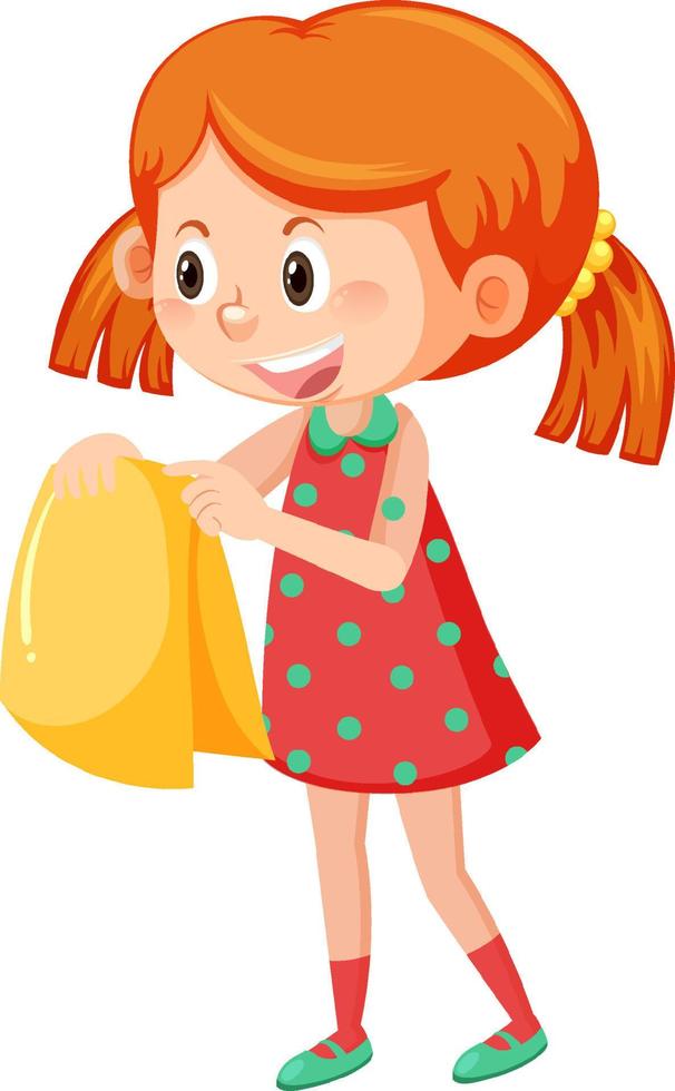 A girl folding cloth on white background vector