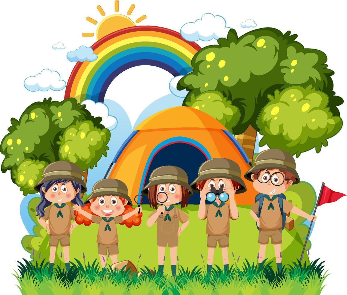 Children camping out at the forest vector