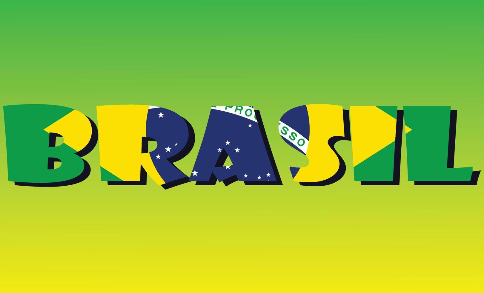 TEXT BRAZIL WITH FLAG ON THE INSIDE ON THE GREEN AND YELLOW BACKGROUND vector