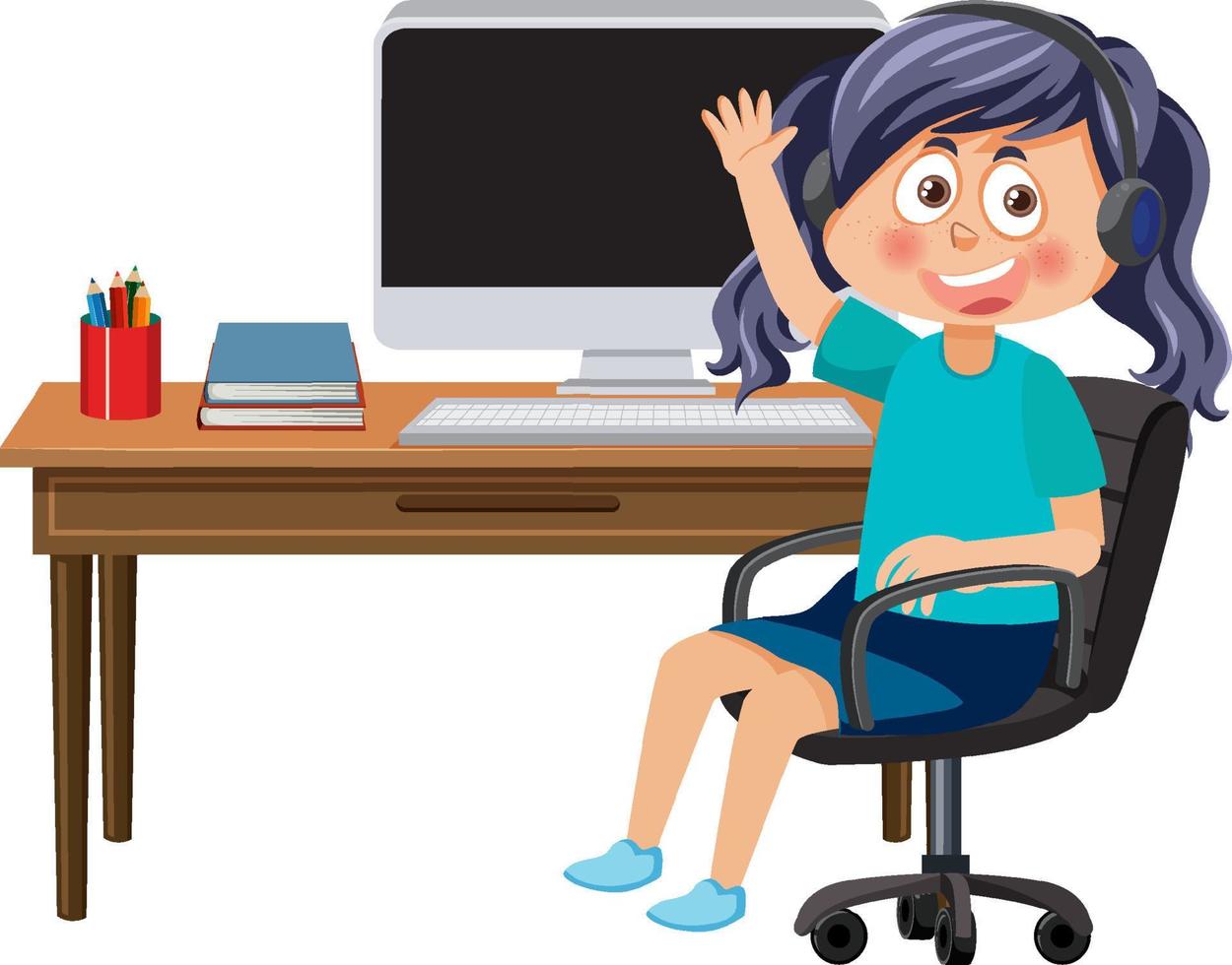 A girl sitting in front of computer vector