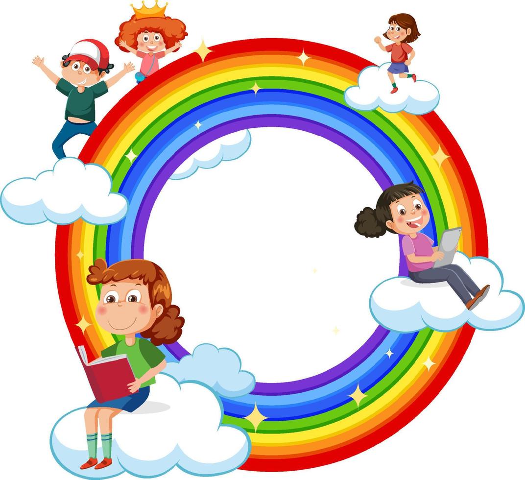 Happy children with rainbow vector