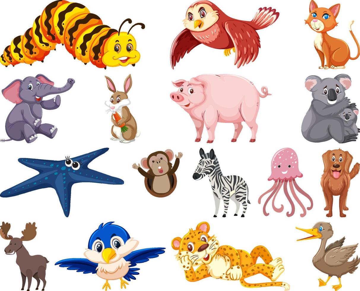 conjunto de dibujos animados de varios animales vector