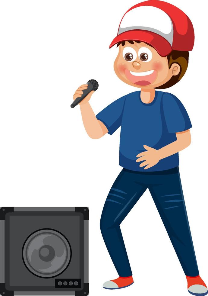 Singer boy holding microphone vector