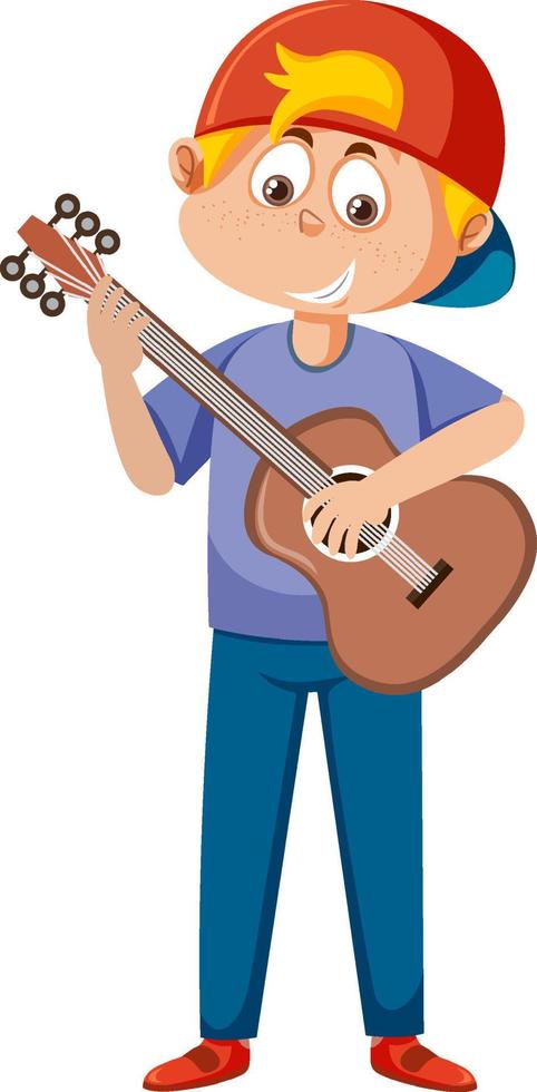 A boy playing acoustic guitar vector