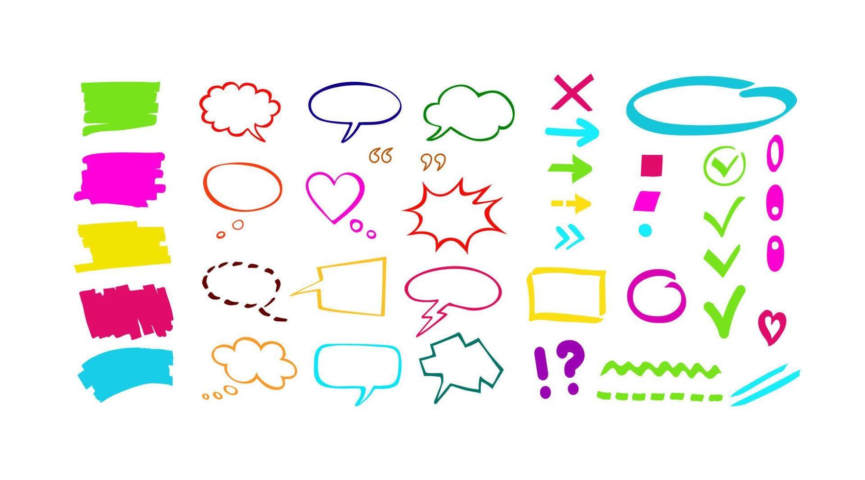 formas de marcadores de colores, punteros, líneas, burbujas de habla. gran conjunto de elementos de diseño vector